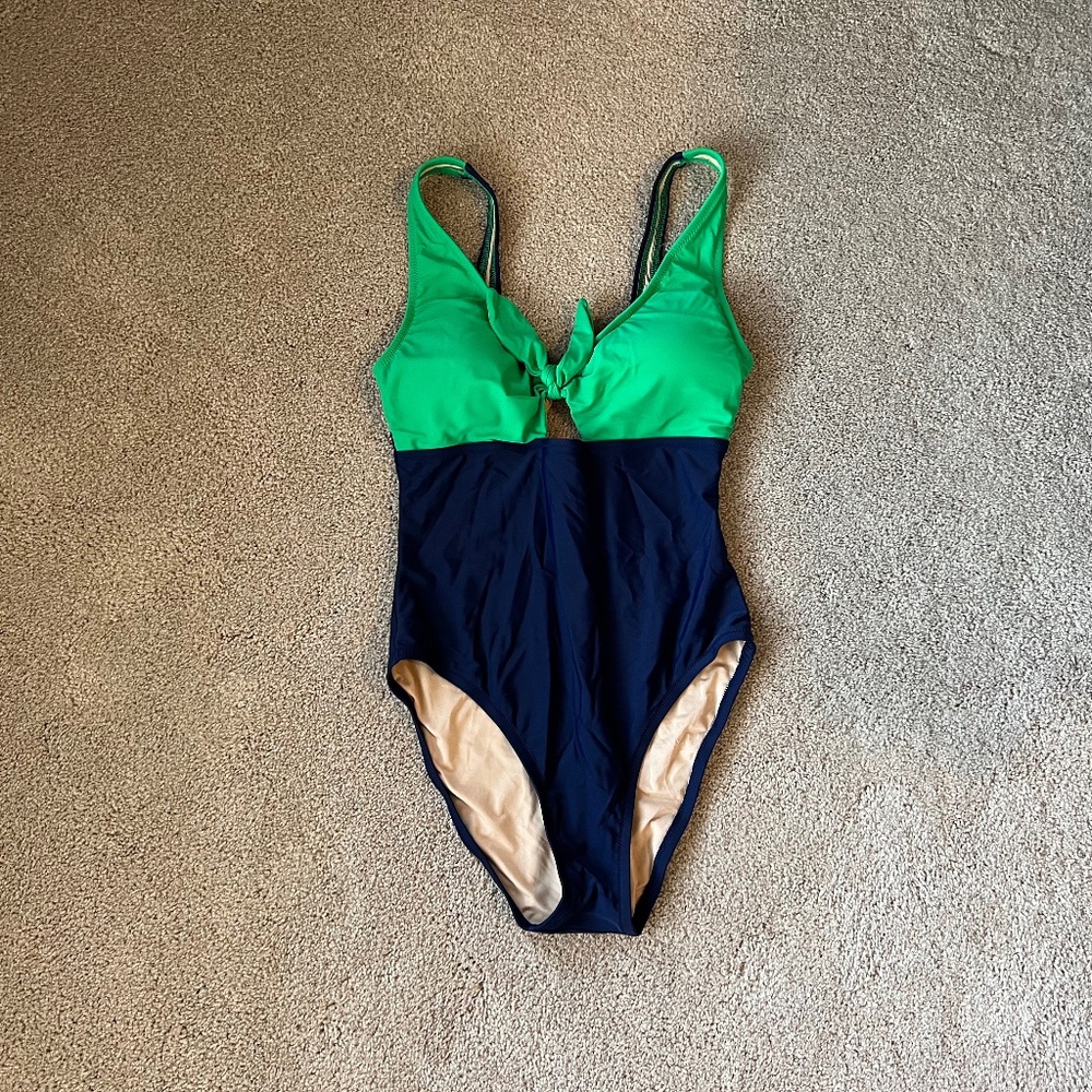 J Crew Green Navy Color Block One Piece Swim Suit Size S